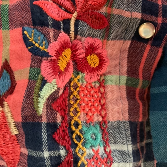 JOHNNY WAS WORKSHOP EMBROIDERED COTTON PLAID SHIRT XS - Picture 3 of 8